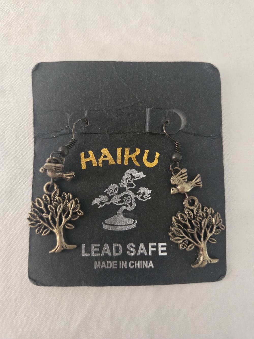 Haiku Brass "Bird In Tree" Dangle Earrings